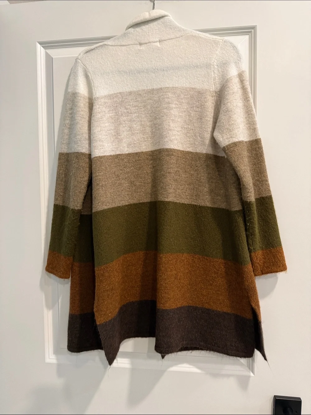 The Nines Cozy Striped Open Cardigan Sweater - Neutral Multi sz s